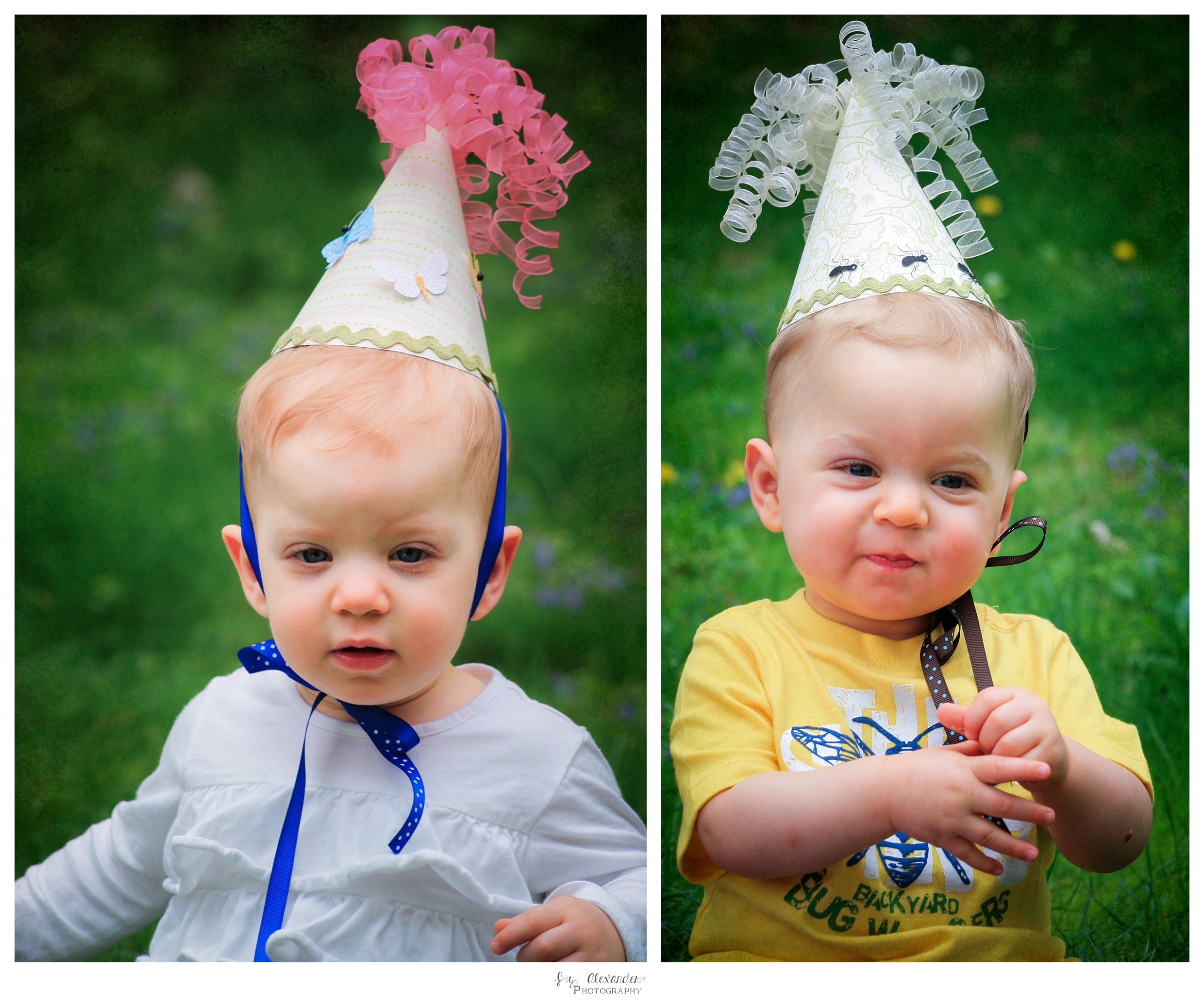 twins, brother and sister, one year old