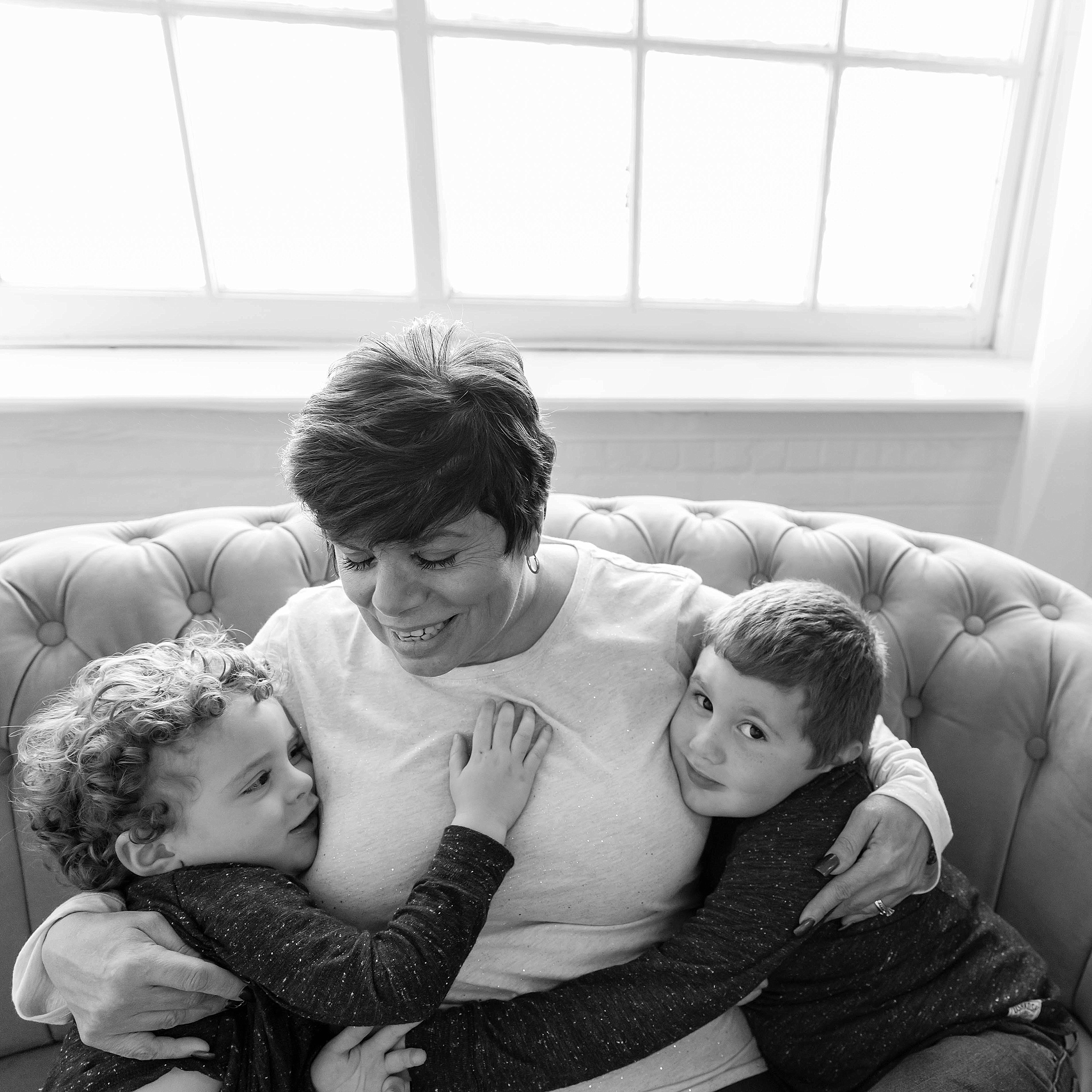 black and white photography, grandmother and grandsons