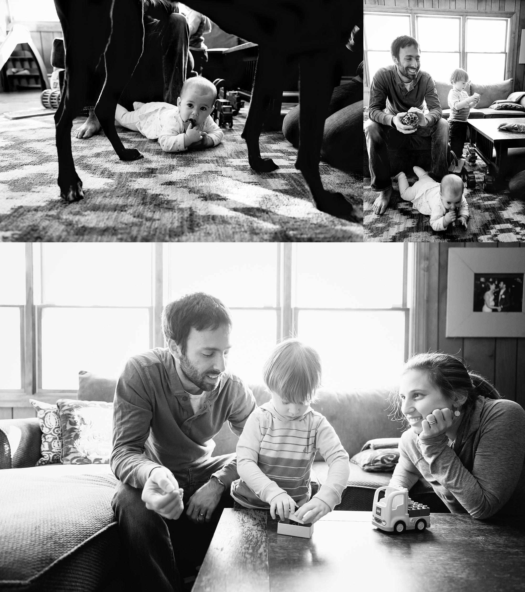 new city, New York photographer, family laughing, toddler boy, baby girl, black and white family photographs, family of four