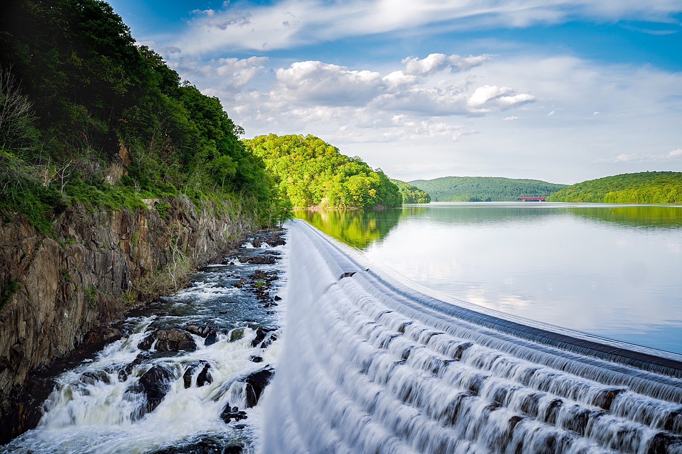 Water rushing over the Croton Gorge Dam in Croton Gorge Park.