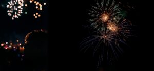 Colorful fireworks lighting up the night sky during a summer fireworks show in the Hudson Valley.